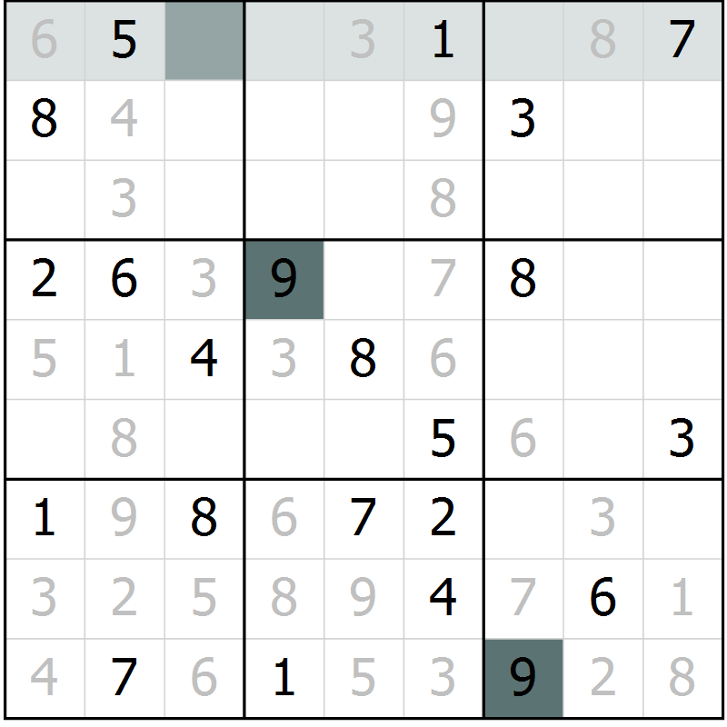 Position des candidats pour la solution de la Gr 29 page 31 du magazine de sudoku Expert n° 013