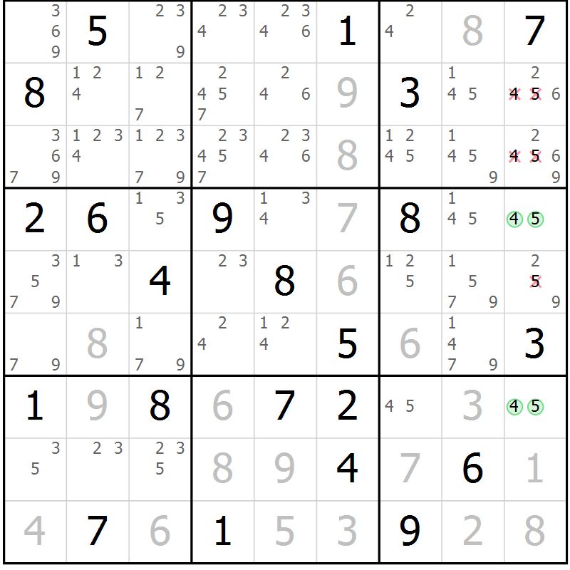Position des candidats pour la solution de la Gr 29 page 31 du magazine de sudoku Expert n° 013