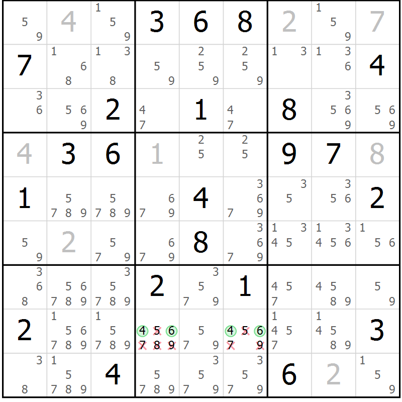 Position des candidats pour la solution de la Gr 30 page 32 du magazine de sudoku Expert n° 013