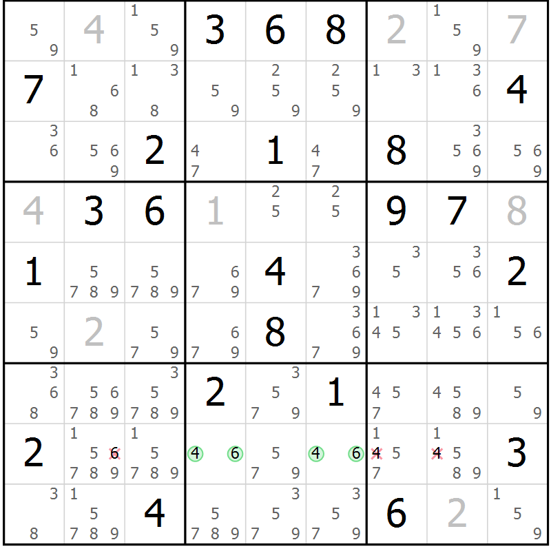 Position des candidats pour la solution de la Gr 30 page 32 du magazine de sudoku Expert n° 013