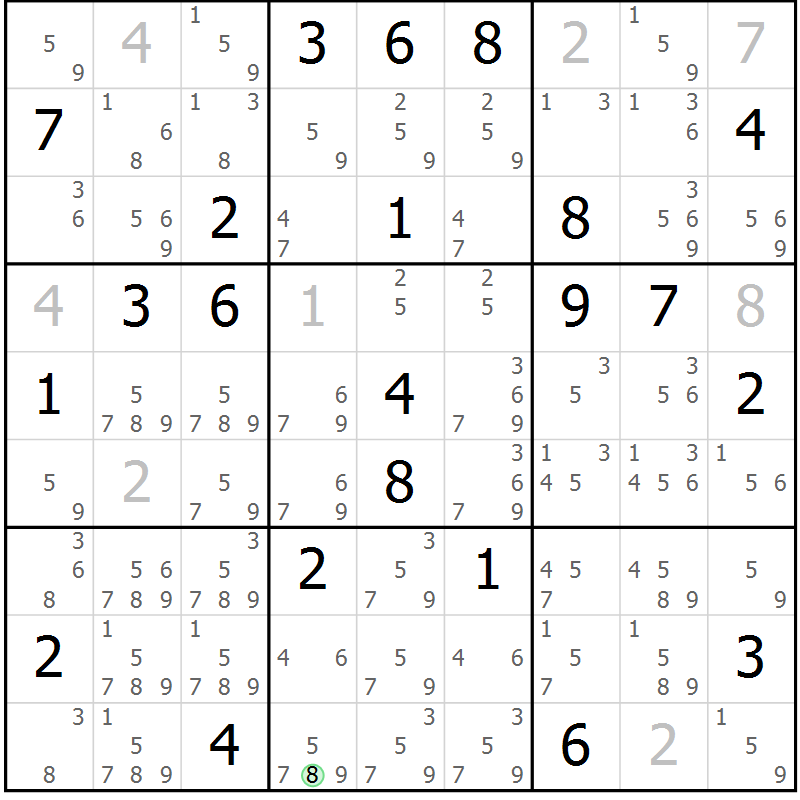 Position des candidats pour la solution de la Gr 30 page 32 du magazine de sudoku Expert n° 013
