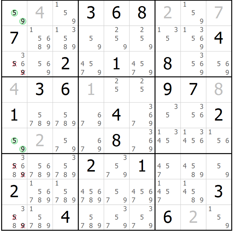 Position des candidats pour la solution de la Gr 30 page 32 du magazine de sudoku Expert n° 013