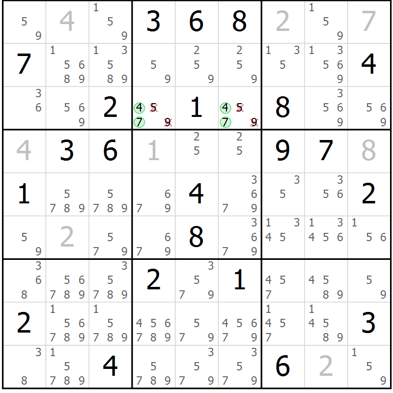 Position des candidats pour la solution de la Gr 30 page 32 du magazine de sudoku Expert n° 013