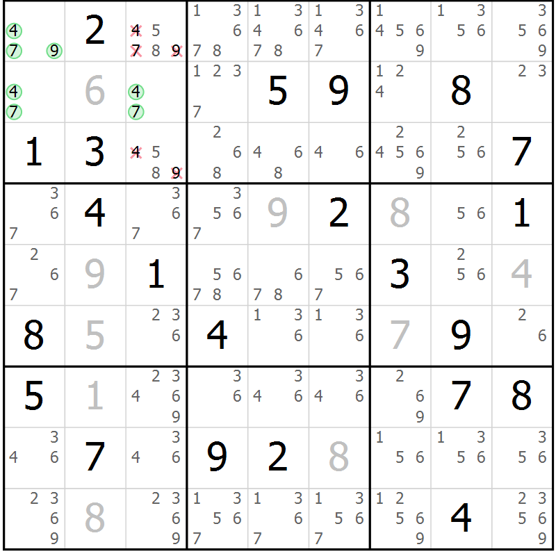 Position des candidats pour la solution de la Gr 32 page 34 du magazine de sudoku Expert n° 013
