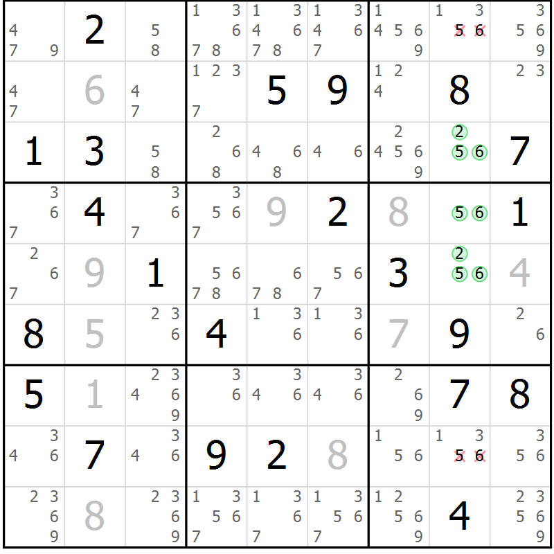 Position des candidats pour la solution de la Gr 32 page 34 du magazine de sudoku Expert n° 013