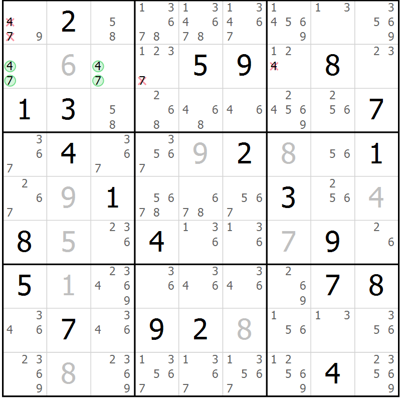 Position des candidats pour la solution de la Gr 32 page 34 du magazine de sudoku Expert n° 013