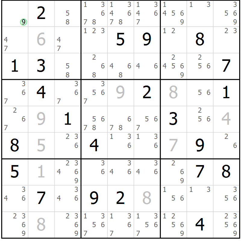 Position des candidats pour la solution de la Gr 32 page 34 du magazine de sudoku Expert n° 013