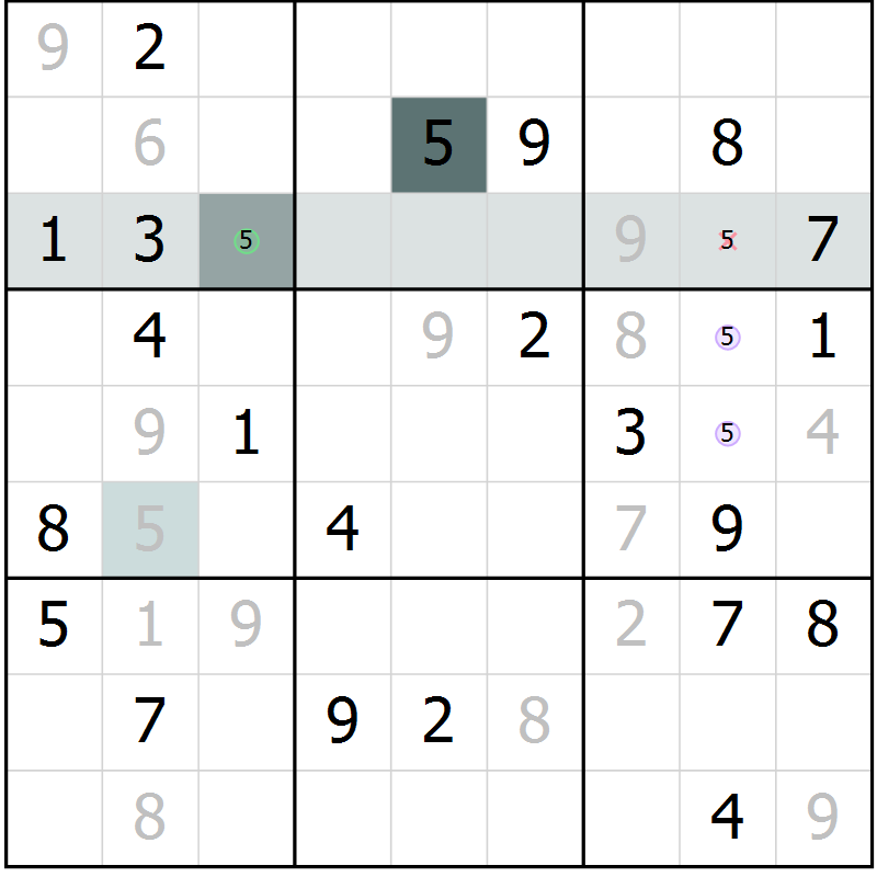 Position des candidats pour la solution de la Gr 32 page 34 du magazine de sudoku Expert n° 013