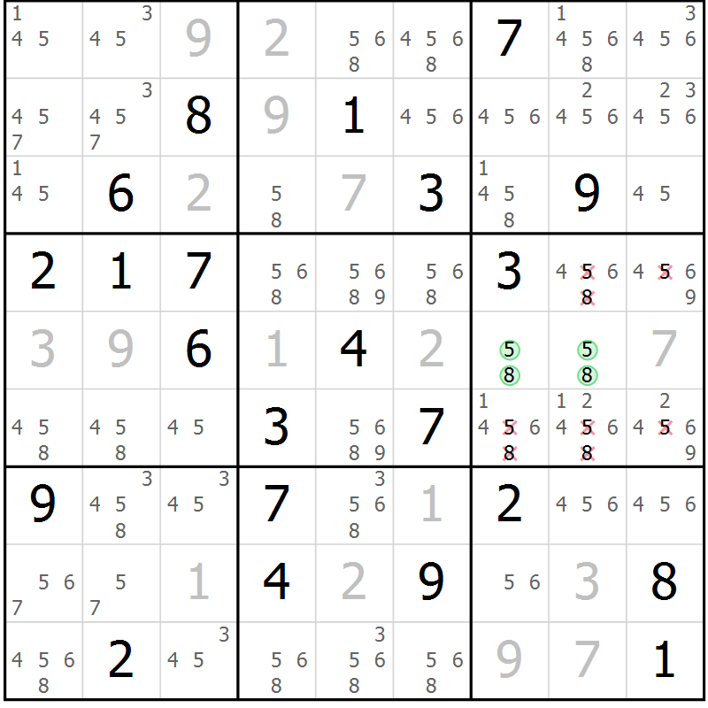 Position des candidats pour la solution de la Gr 33 page 35 du magazine de sudoku Expert n° 013