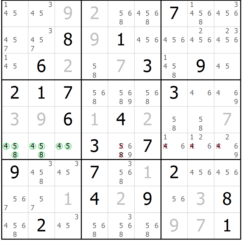 Position des candidats pour la solution de la Gr 33 page 35 du magazine de sudoku Expert n° 013