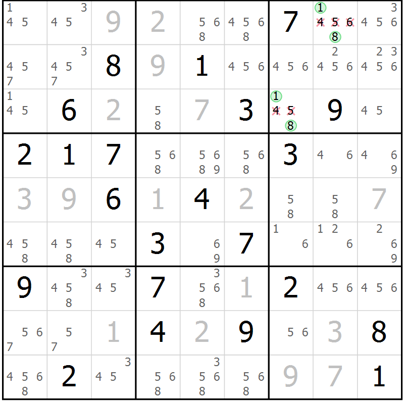 Position des candidats pour la solution de la Gr 33 page 35 du magazine de sudoku Expert n° 013