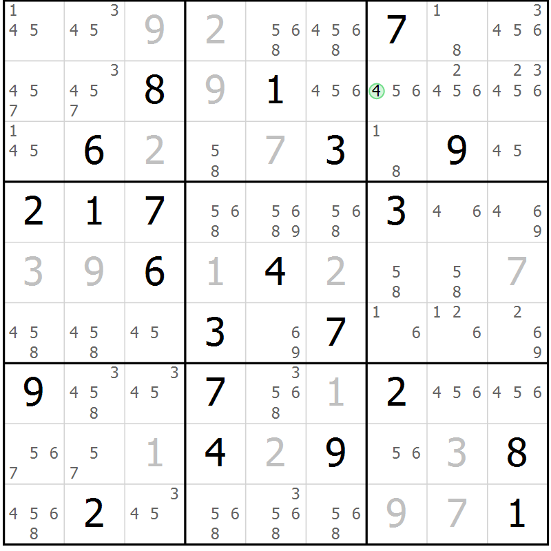 Position des candidats pour la solution de la Gr 33 page 35 du magazine de sudoku Expert n° 013