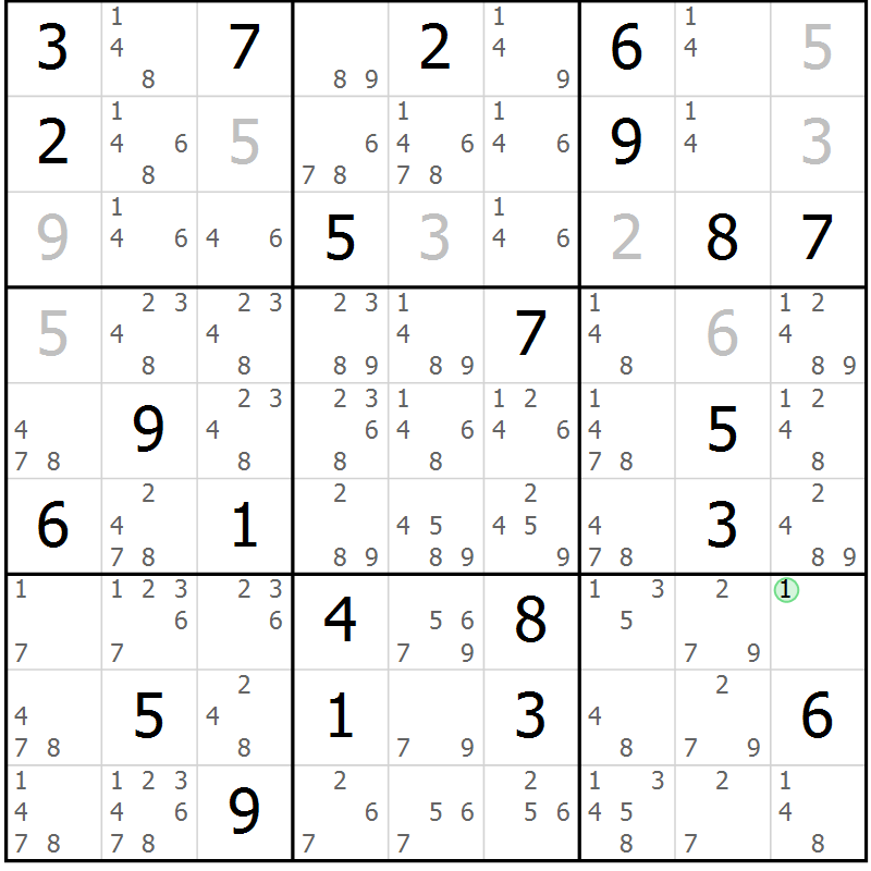 Position des candidats pour la solution de la Gr 36 page 38 du magazine de sudoku Expert n° 013