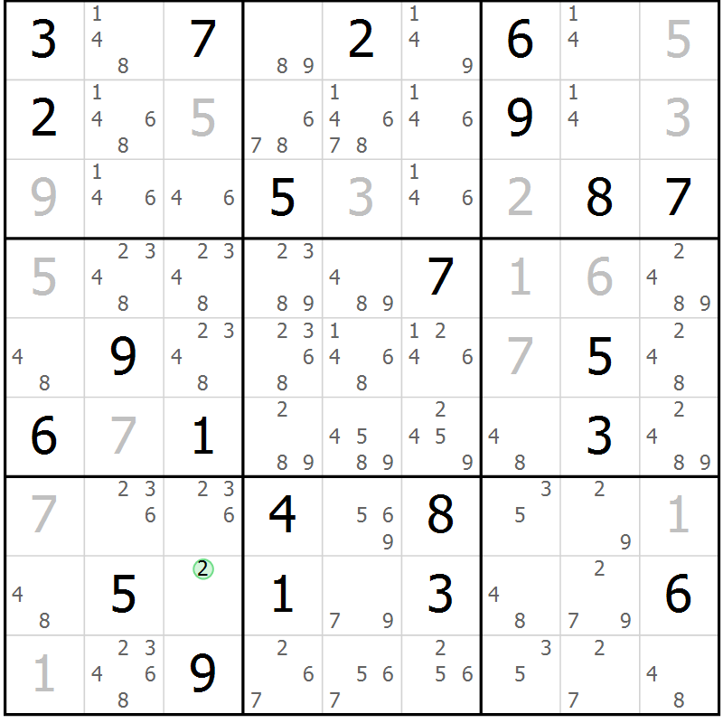 Position des candidats pour la solution de la Gr 36 page 38 du magazine de sudoku Expert n° 013