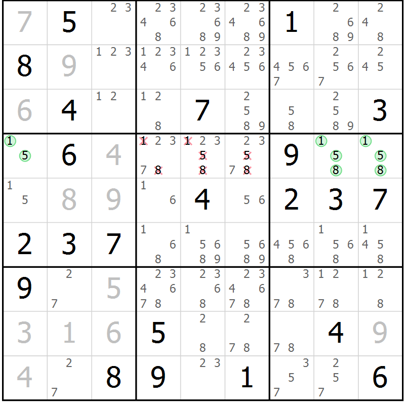 Position des candidats pour la solution de la Gr 38 page 40 du magazine de sudoku Expert n° 013