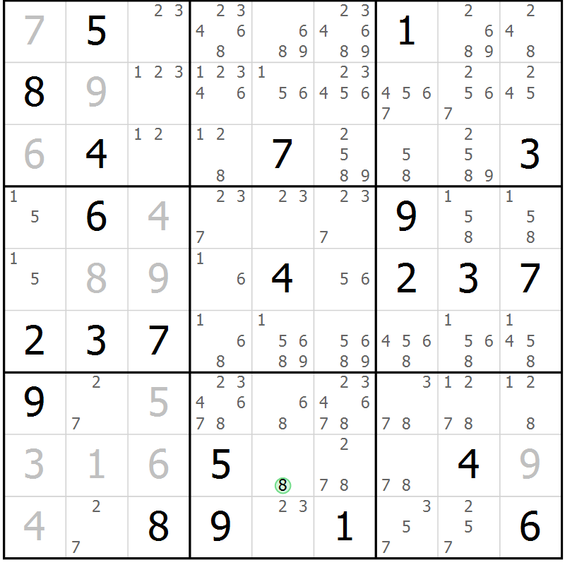 Position des candidats pour la solution de la Gr 38 page 40 du magazine de sudoku Expert n° 013