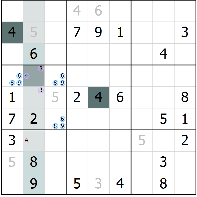 Position des candidats pour la solution de la Gr 4 page 6 du magazine de sudoku Expert n° 013