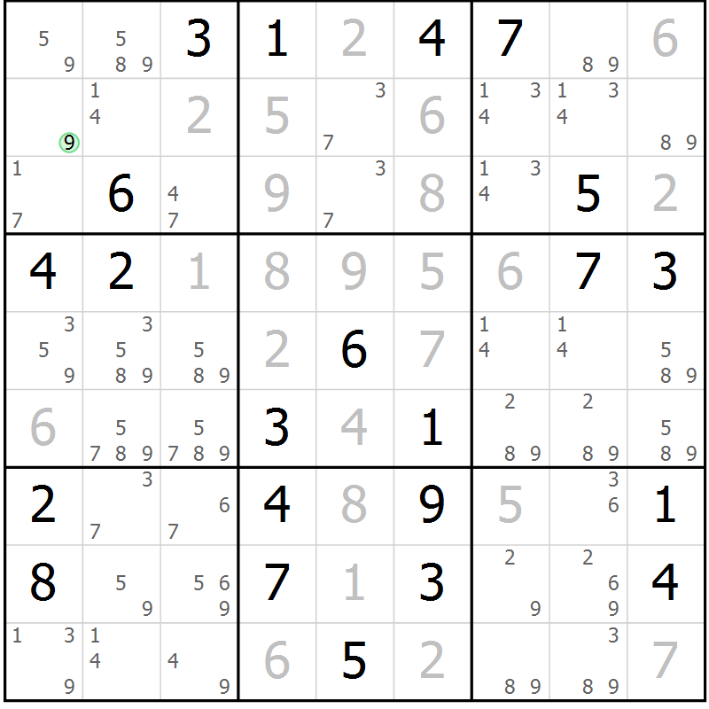 Position des candidats pour la solution de la Gr 40 page 42 du magazine de sudoku Expert n° 013