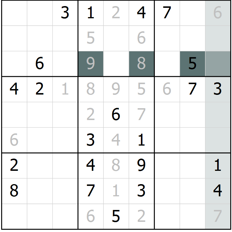 Position des candidats pour la solution de la Gr 40 page 42 du magazine de sudoku Expert n° 013