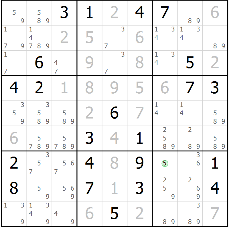 Position des candidats pour la solution de la Gr 40 page 42 du magazine de sudoku Expert n° 013