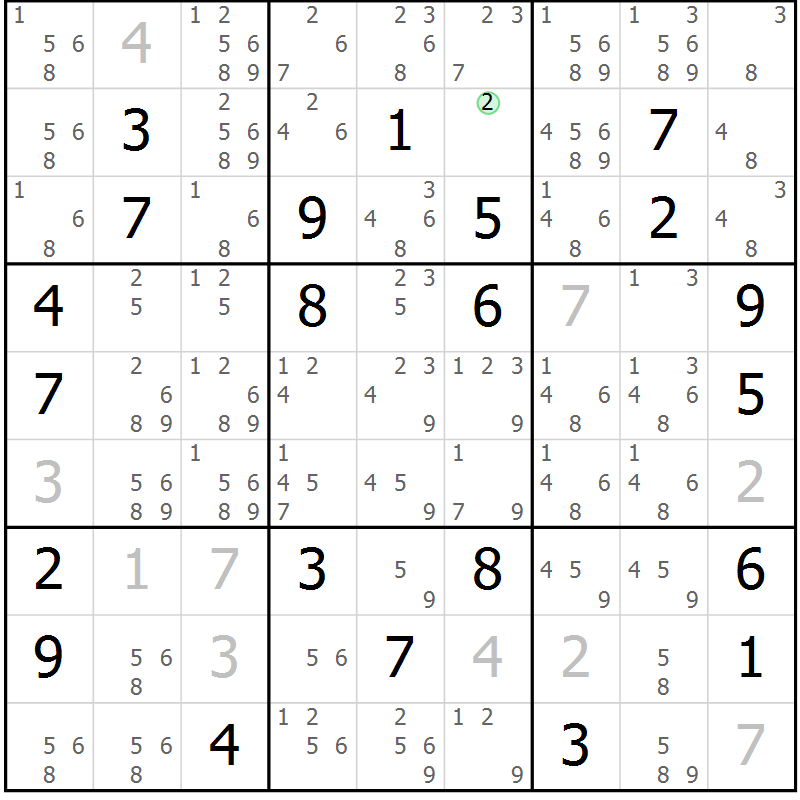 Position des candidats pour la solution de la Gr 42 page 44 du magazine de sudoku Expert n° 013