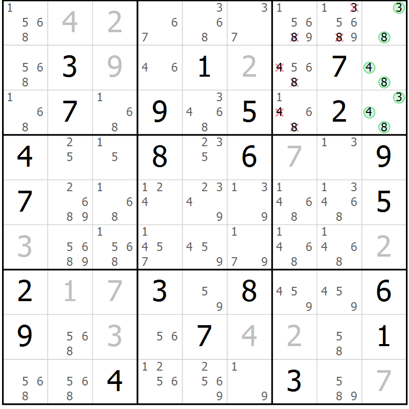 Position des candidats pour la solution de la Gr 42 page 44 du magazine de sudoku Expert n° 013