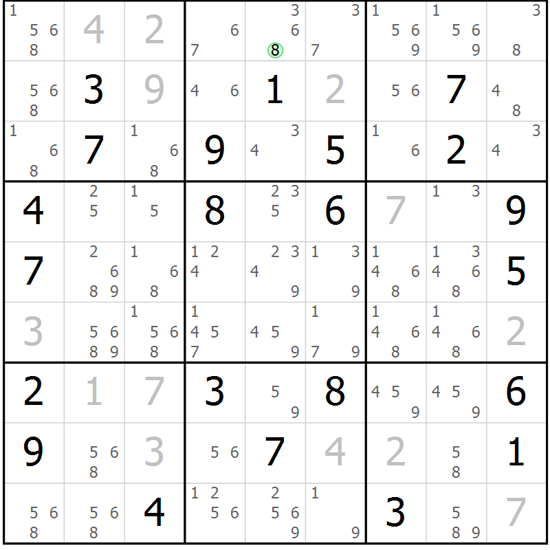 Position des candidats pour la solution de la Gr 42 page 44 du magazine de sudoku Expert n° 013