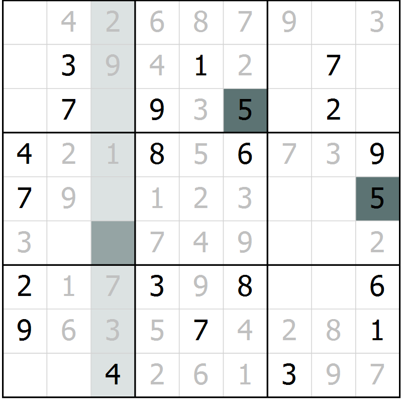 Position des candidats pour la solution de la Gr 42 page 44 du magazine de sudoku Expert n° 013
