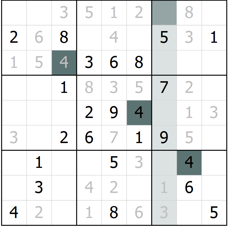 Position des candidats pour la solution de la Gr 43 page 45 du magazine de sudoku Expert n° 013