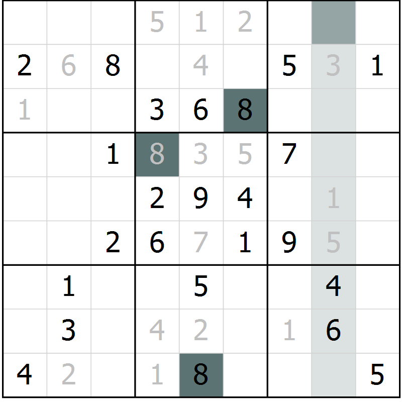 Position des candidats pour la solution de la Gr 43 page 45 du magazine de sudoku Expert n° 013