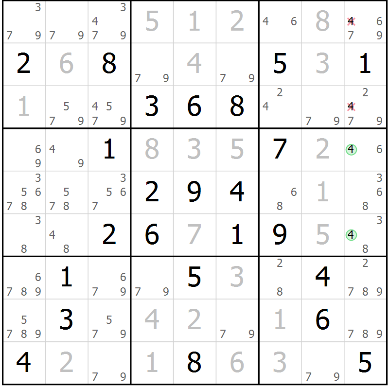 Position des candidats pour la solution de la Gr 43 page 45 du magazine de sudoku Expert n° 013