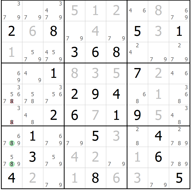 Position des candidats pour la solution de la Gr 43 page 45 du magazine de sudoku Expert n° 013