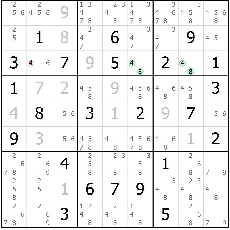 Position des candidats pour la solution de la Gr 44 page 46 du magazine de sudoku Expert n° 013