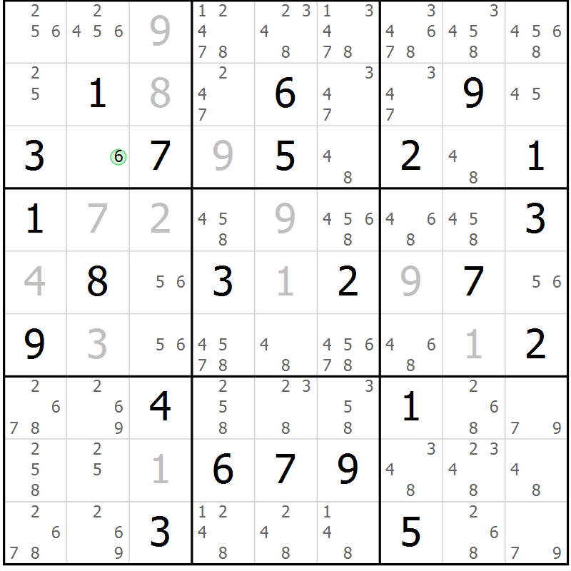 Position des candidats pour la solution de la Gr 44 page 46 du magazine de sudoku Expert n° 013