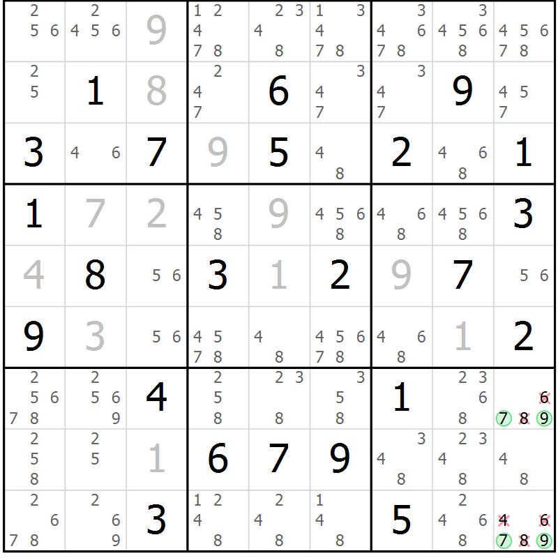 Position des candidats pour la solution de la Gr 44 page 46 du magazine de sudoku Expert n° 013