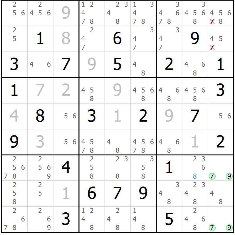 Position des candidats pour la solution de la Gr 44 page 46 du magazine de sudoku Expert n° 013