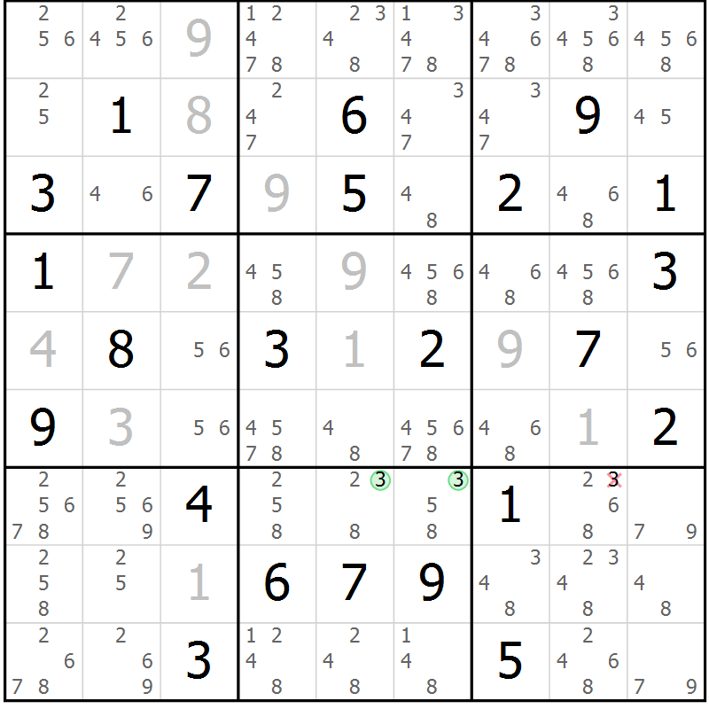Position des candidats pour la solution de la Gr 44 page 46 du magazine de sudoku Expert n° 013