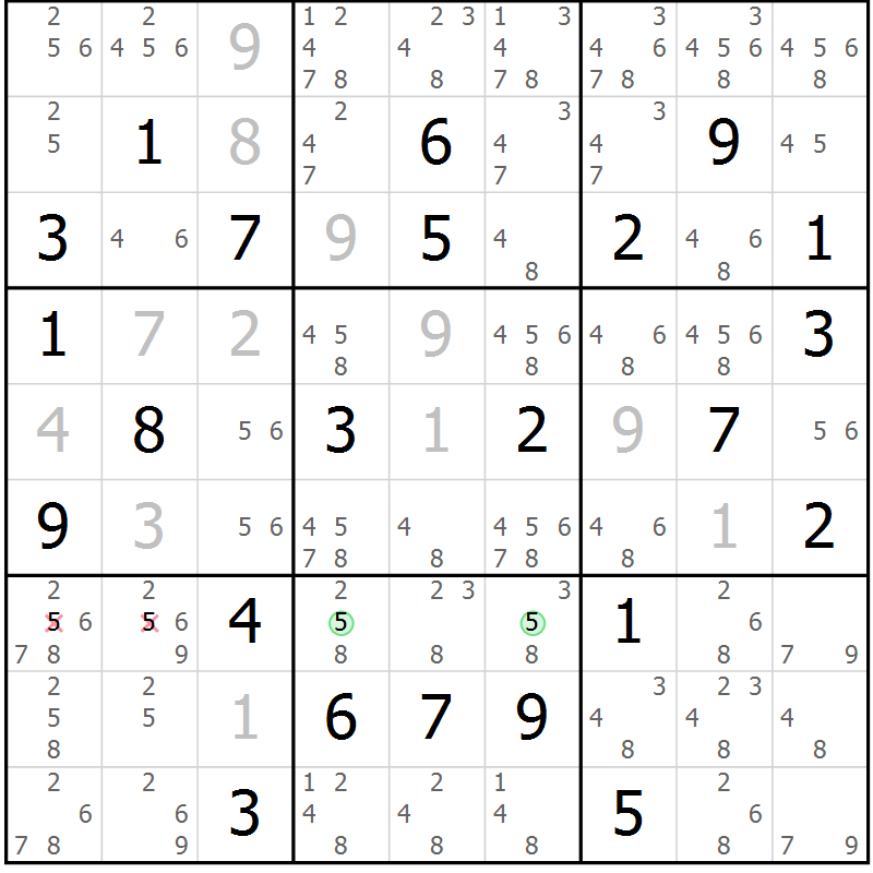 Position des candidats pour la solution de la Gr 44 page 46 du magazine de sudoku Expert n° 013