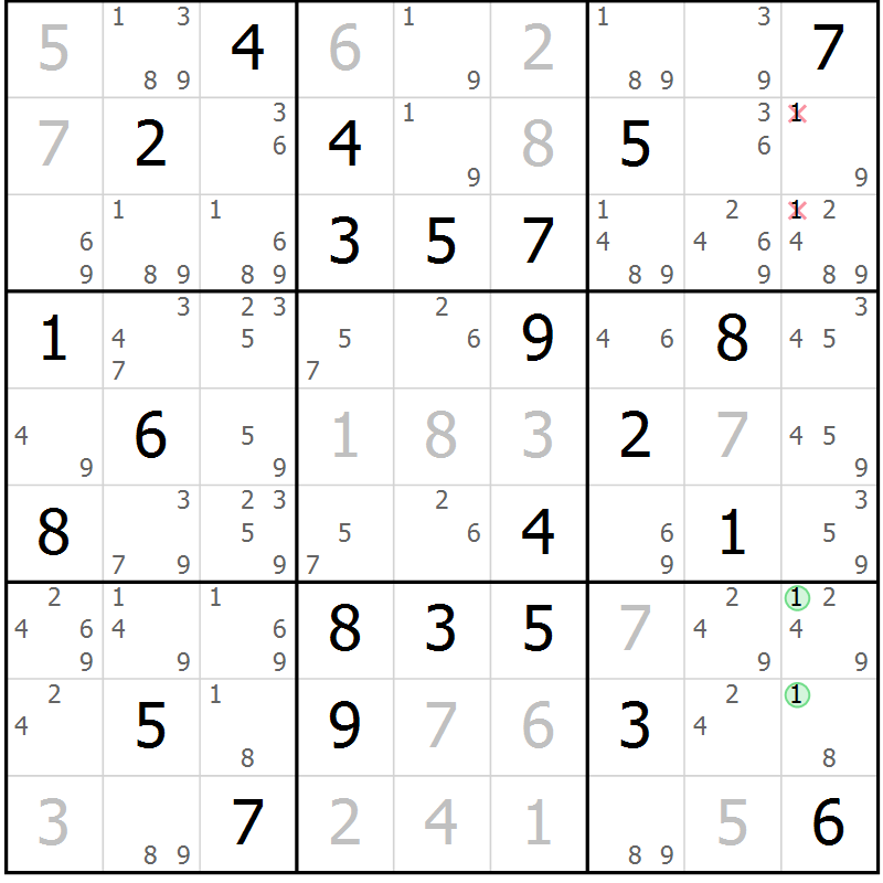 Position des candidats pour la solution de la Gr 45 page 47 du magazine de sudoku Expert n° 013