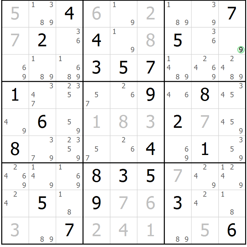Position des candidats pour la solution de la Gr 45 page 47 du magazine de sudoku Expert n° 013