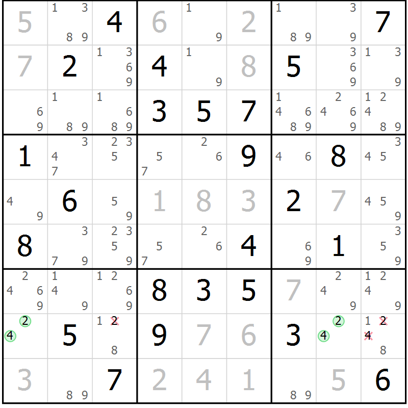 Position des candidats pour la solution de la Gr 45 page 47 du magazine de sudoku Expert n° 013