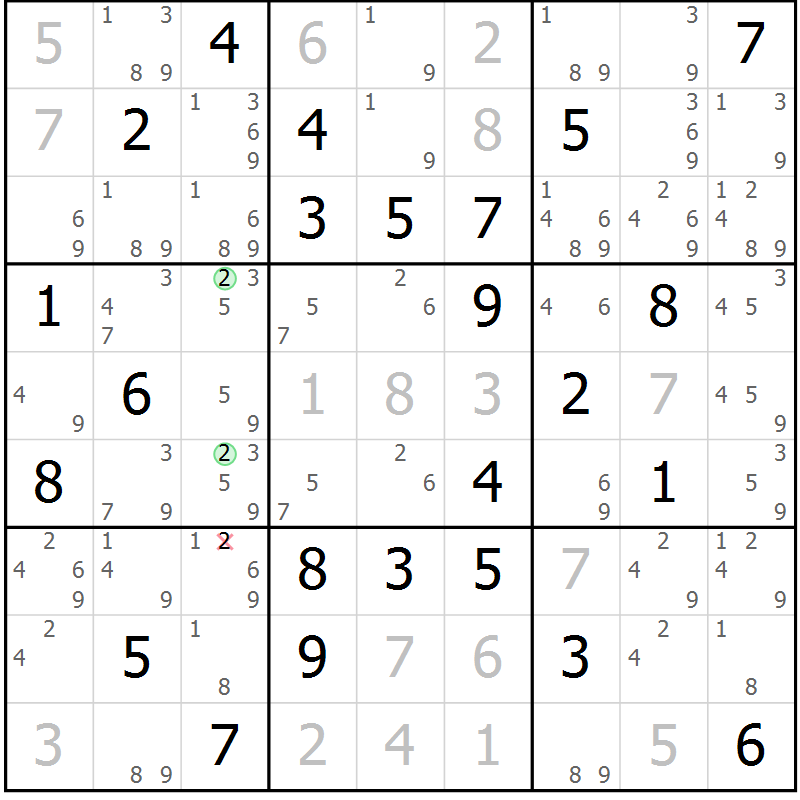 Position des candidats pour la solution de la Gr 45 page 47 du magazine de sudoku Expert n° 013