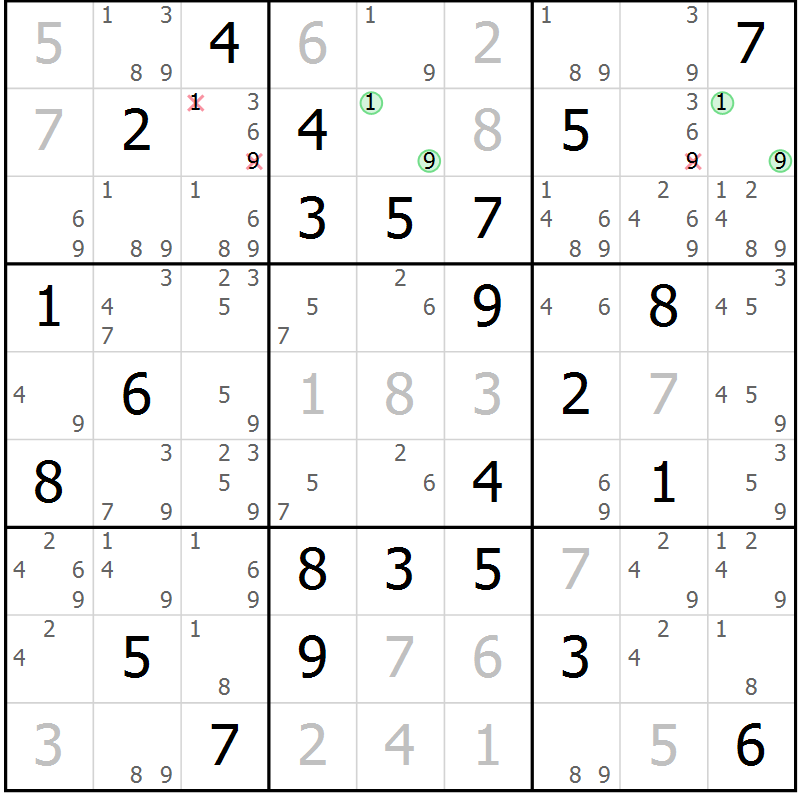 Position des candidats pour la solution de la Gr 45 page 47 du magazine de sudoku Expert n° 013