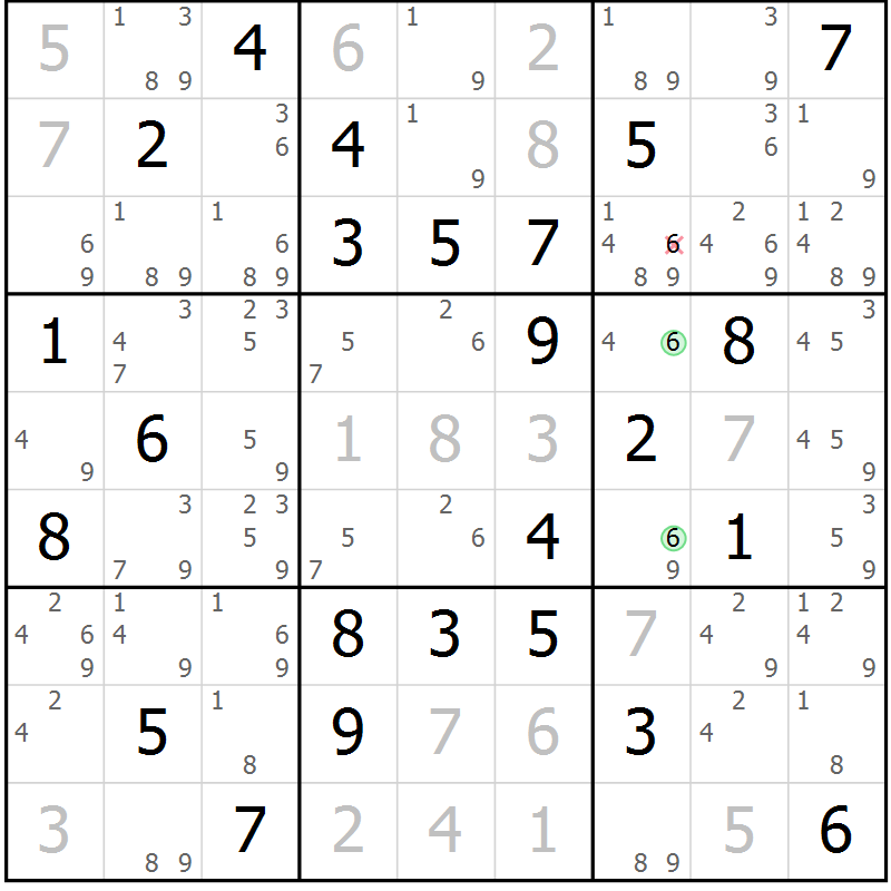 Position des candidats pour la solution de la Gr 45 page 47 du magazine de sudoku Expert n° 013