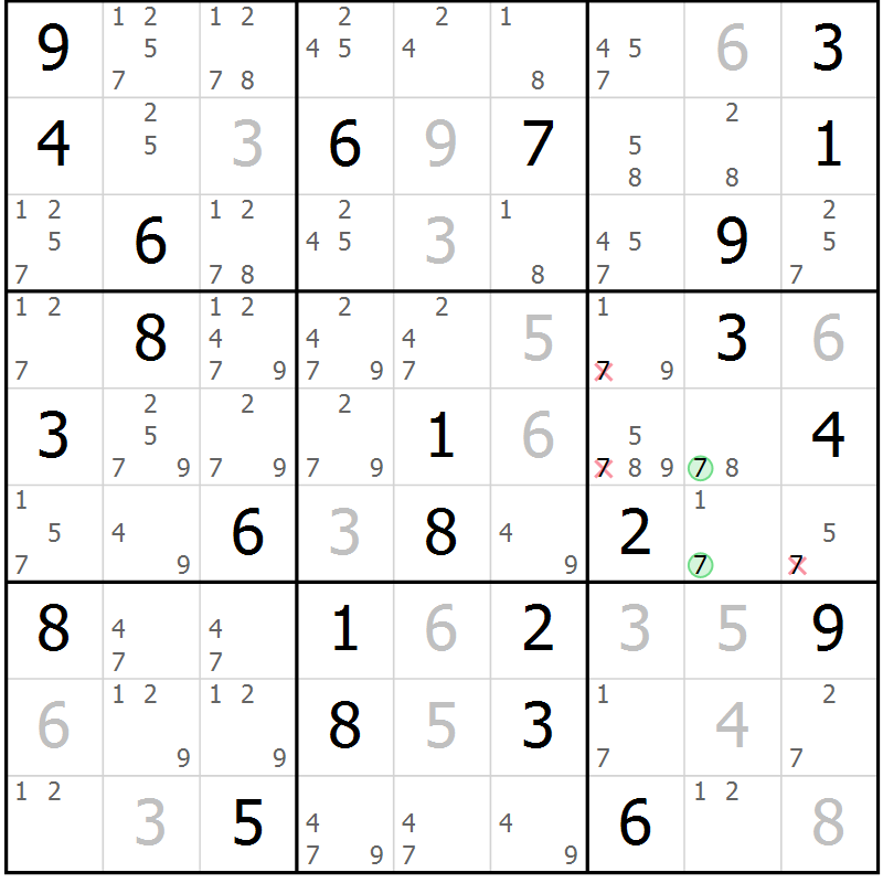 Position des candidats pour la solution de la Gr 46 page 48 du magazine de sudoku Expert n° 013