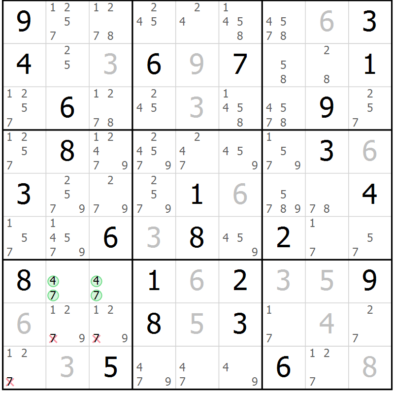 Position des candidats pour la solution de la Gr 46 page 48 du magazine de sudoku Expert n° 013