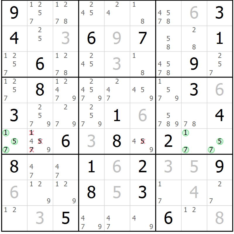 Position des candidats pour la solution de la Gr 46 page 48 du magazine de sudoku Expert n° 013