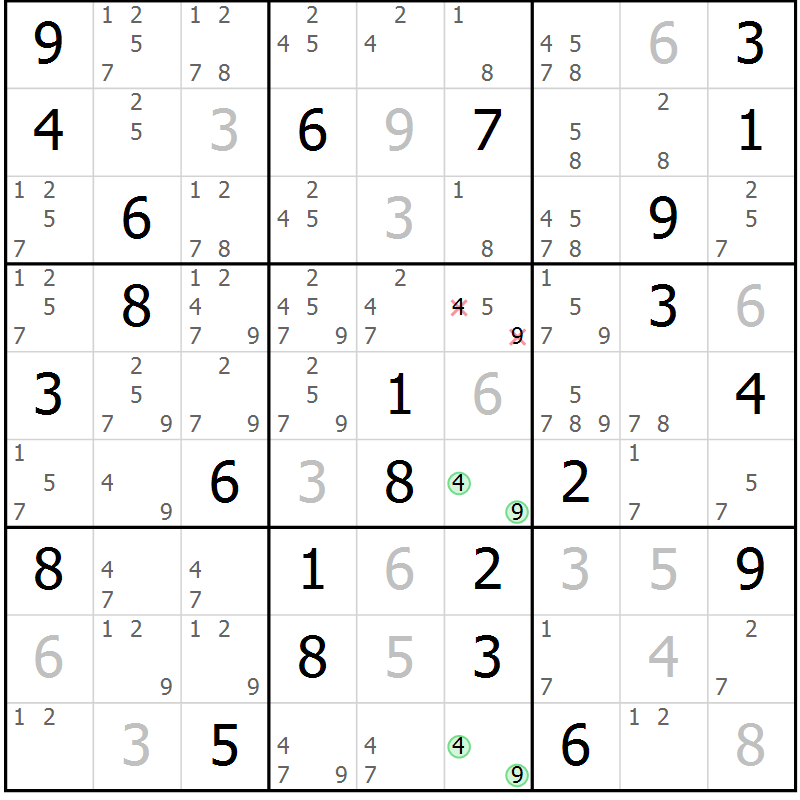 Position des candidats pour la solution de la Gr 46 page 48 du magazine de sudoku Expert n° 013