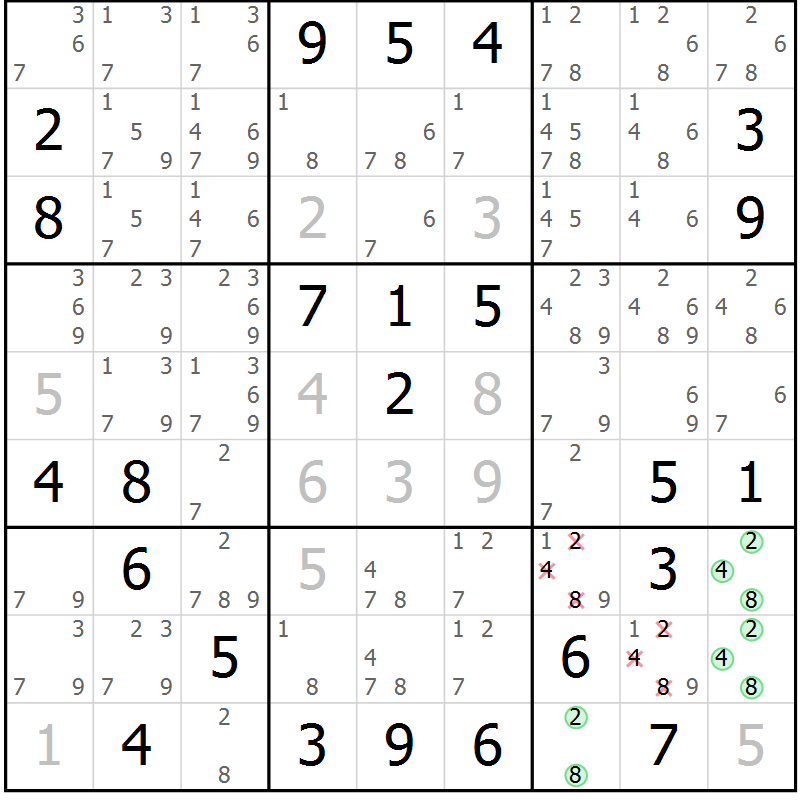 Position des candidats pour la solution de la Gr 47 page 49 du magazine de sudoku Expert n° 013
