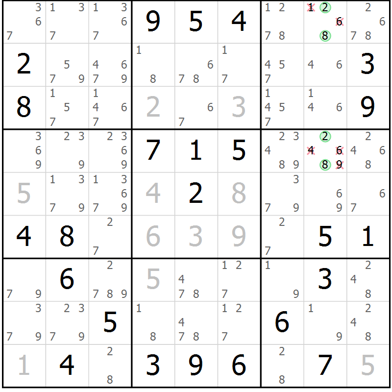 Position des candidats pour la solution de la Gr 47 page 49 du magazine de sudoku Expert n° 013